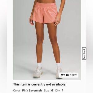 NWT lululemon hotty hot shorts 4” pink savannah size 6